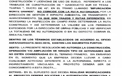 Cancelan permiso de construcción y licencia de uso de suelo del Gasoducto