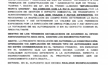 Cancelan permiso de construcción y licencia de uso de suelo del Gasoducto