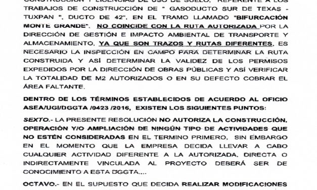 Cancelan permiso de construcción y licencia de uso de suelo del Gasoducto