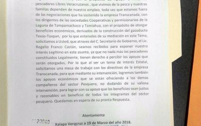 Pescadores Libres quieren ser incluidos en apoyo que otorgará TransCanada