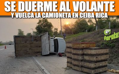 Se duerme al volante y vuelca la camioneta en Ceiba Rica