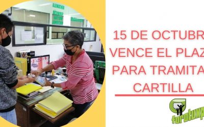 15 DE OCTUBRE VENCE EL PLAZO PARA TRAMITAR CARTILLA