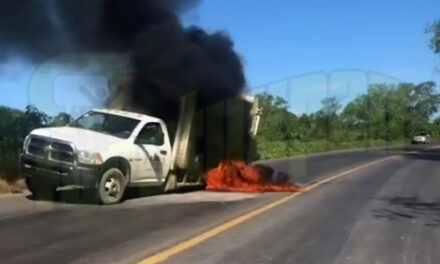 Álamo: Camión de limpia queda reducido a chatarra tras incendiarse por falla mecánica