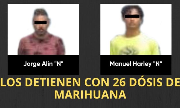 Interviene Fuerza Civil a dos sujetos con 26 dosis de marihuana en Tuxpan