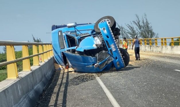 Tráiler con Carga de Maíz Vuelca sin Lesionados en el Distribuidor Vial