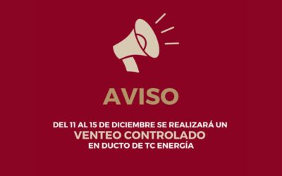 ¡No se alarme! Del 11 al 15 de diciembre se realizará un venteo controlado en ducto de TC Energía