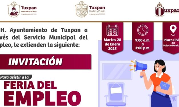Feria del Empleo en Tuxpan, este martes 28 de enero en la Plaza Cívica