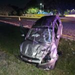 Noche alocada en la México-Tuxpan: Conductora vuelca su auto cerca de Ceiba Rica