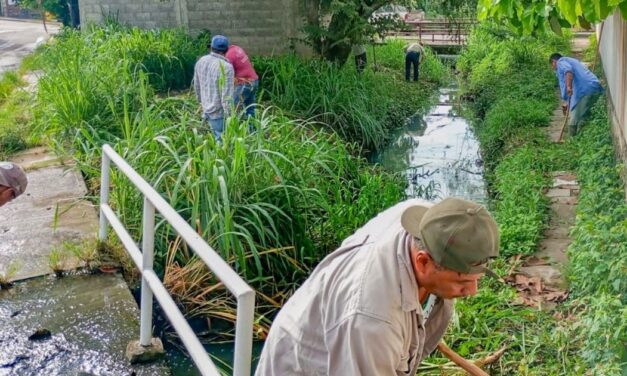 Se realiza la limpieza y desazolve de la zanja que cruza la calle Pavón, para reducir riesgos de inundación