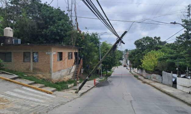 Camión derriba postes de Telmex y daña propiedad privada en la colonia Rafael Hernández Ochoa