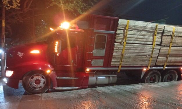 Camión con 25 toneladas de madera casi vuelca por obra mal reparada de la CAEV