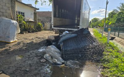 Se incendia camión de Coppel en La Mata de Tampamachoco por cables de media tensión bajos