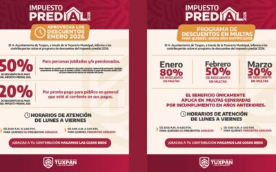 H. Ayuntamiento de Tuxpan invita a la ciudadanía a aprovechar los descuentos del Impuesto Predial 2026
