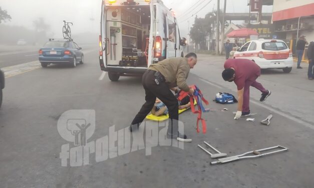 Hombre en muletas es atropellado por taxi en la autopista México–Tuxpan; su estado es crítico