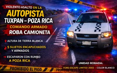 Violento asalto en la autopista Tuxpan–Poza Rica; comando armado roba camioneta