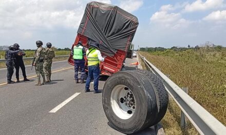 TORTON A PUNTO DE VOLCAR EN LA AUTOPISTA TUXPAN–TAMPICO; FALLA MECÁNICA PROVOCA MOVILIZACIÓN