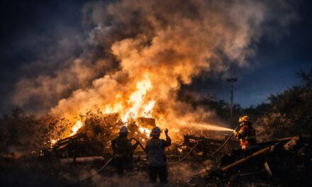 Incendio de pastizal y chatarra moviliza a cuerpos de emergencia en el Libramiento Portuario de Tuxpan