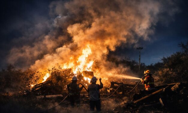 Incendio de pastizal y chatarra moviliza a cuerpos de emergencia en el Libramiento Portuario de Tuxpan