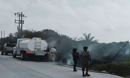 Movilización de Bomberos y Policía por incendio de pastizal en la carretera Tuxpan–Cazones