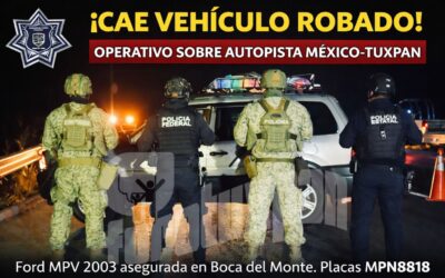 ¡CAE VEHÍCULO ROBADO EN LA AUTOPISTA MÉXICO–TUXPAN! OPERATIVO DA RESULTADOS