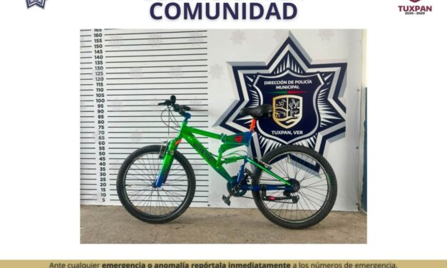 Policía Municipal de Tuxpan localiza dos bicicletas; buscan a sus propietarios