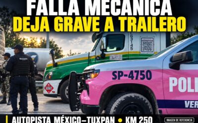 Falla mecánica deja gravemente herido a operador de tráiler en la México–Tuxpan