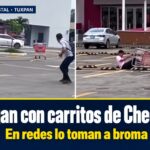 Alumnos usan carritos de Chedraui para jugar en Plaza Crystal; en redes lo toman a broma